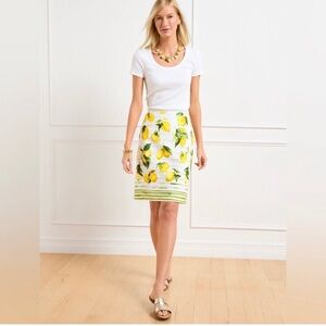 NWT Talbots White Lemon-Print Pencil Skirt with Green Accents